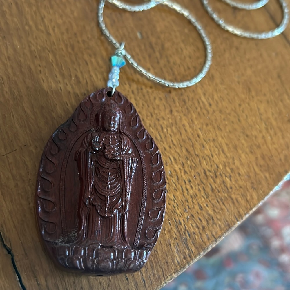 Wooden Goddess Pendant Necklace